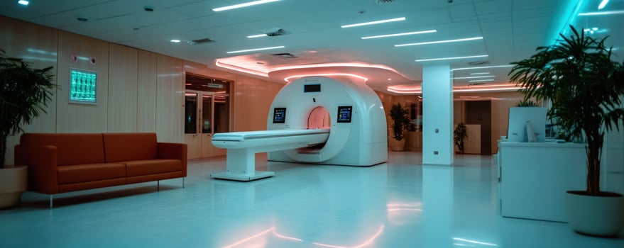Modern MRI scanner in clinic waiting area photo