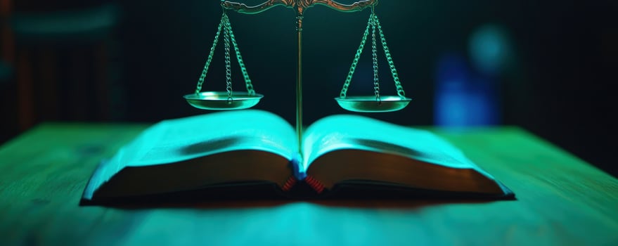 Scales of Justice on Law Book Dark Room photo