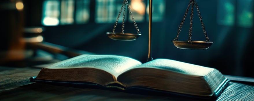 Open book scales of justice library background photo