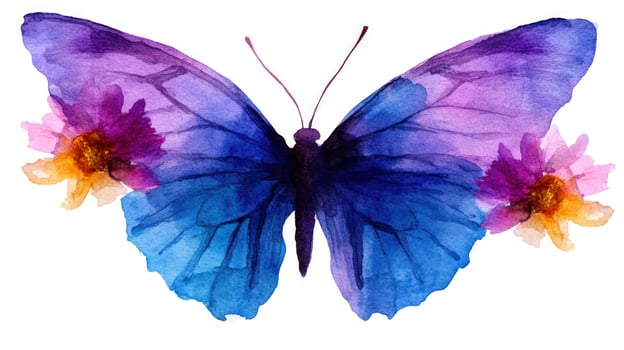 Watercolor butterfly flowers white background design photo