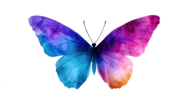 Colorful watercolor butterfly isolated on white background, design element photo