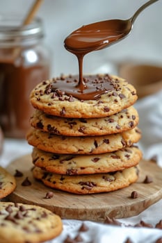 Chocolate chip cookies with chocolate drizzle photo