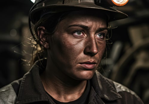 Miner focuses intently while working in underground coal mine during evening hours photo