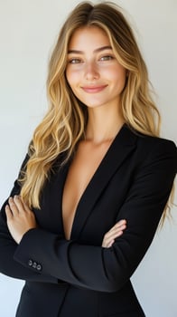 A beautiful young woman in a black suit photo