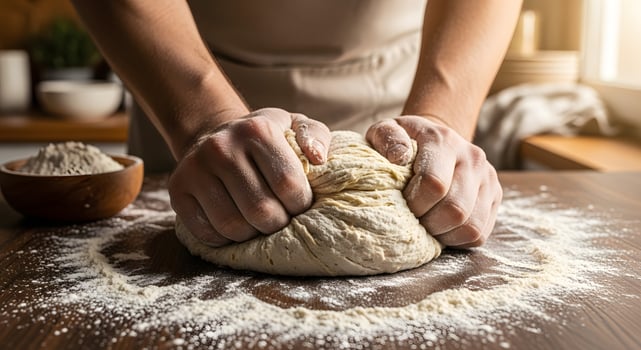 Kneading Bread Dough Artisan Baker's Hands photo