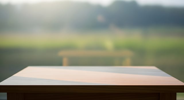 Empty Wooden Table with Blurred Nature Background photo