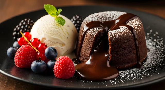 Chocolate lava cake with ice cream photo