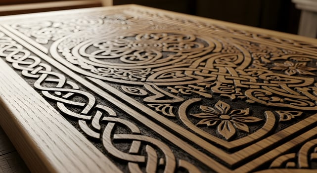 Intricate Celtic Knotwork Carved Wooden Panel photo