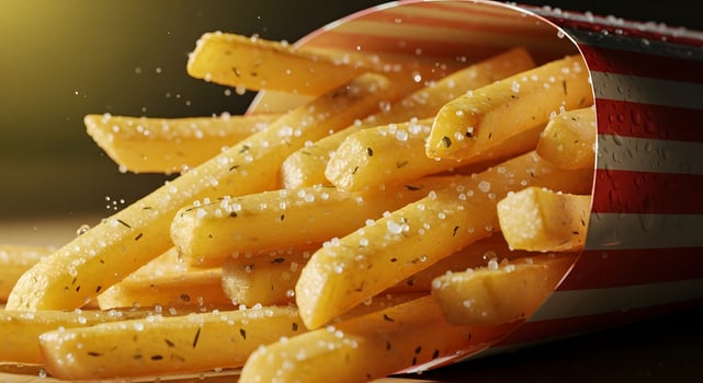 Crispy French fries in red container photo