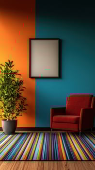 Vibrant room, armchair, plant, mockup, interior design photo