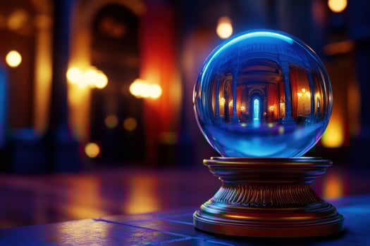 Crystal ball future prediction hall interior night photo