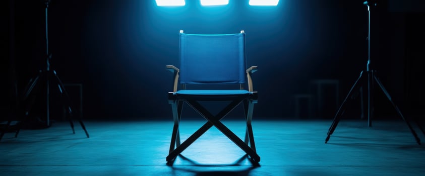 Blue chair studio lighting setup, film production background photo
