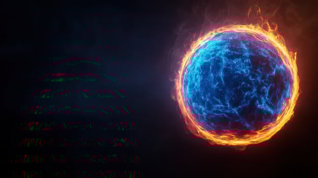 Fiery ice sphere in space, energy concept photo