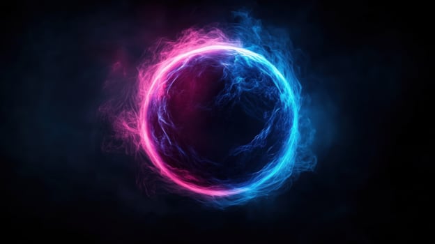 Glowing ring, smoke, dark background, abstract design, visual effect photo