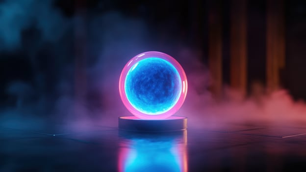 Glowing crystal ball, smoky room, future prediction photo