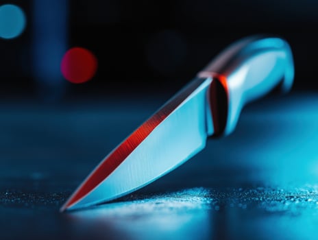 Bloody knife, crime scene, dark city bokeh photo