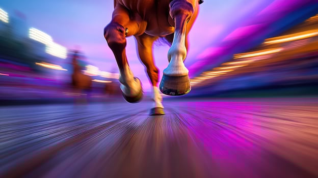 Horse racing night track speed motion blur photo