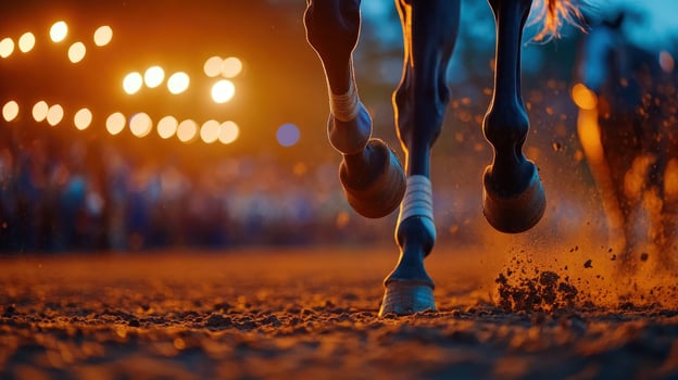 Horse racing night arena dust action photo
