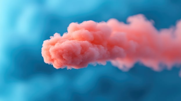 Pink smoke trail, blue backdrop, abstract design, graphic element photo