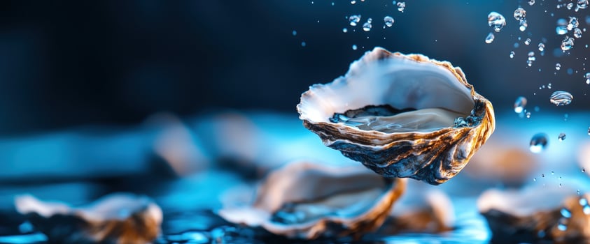 Fresh Oyster Splash, Dark Blue Background, Seafood photo