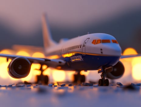 Airplane model sunset runway lights travel photo