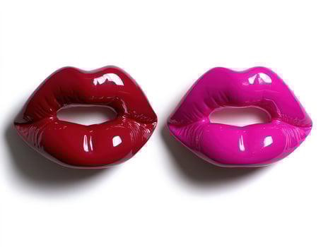 Glossy red and pink lips, studio shot, white background, beauty product advertisement photo
