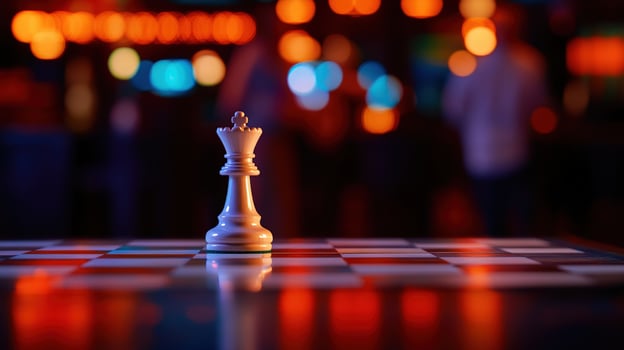 White chess queen, bar background, strategy game photo