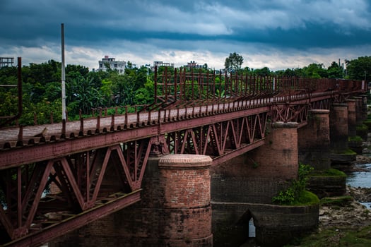 A old rail bridge on a river photo