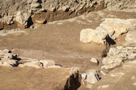 The layers of history uncovered in an archaeological dig trench discovery concept photo