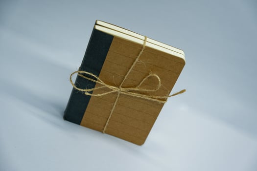 Natural paper notebooks tied with rustic fiber ribbon photo