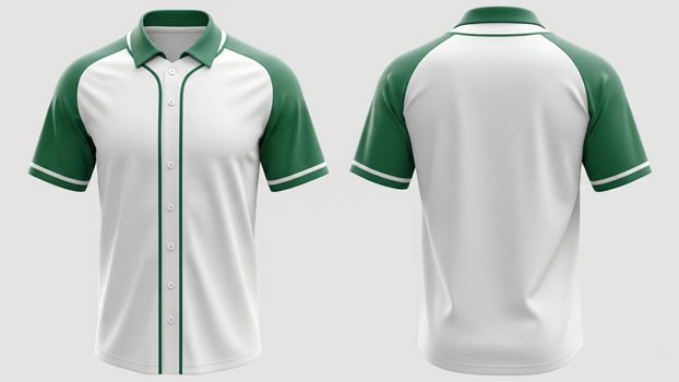 Clean White and Green Baseball Jersey Mockup, Front and Back Views, Raglan Sleeves photo