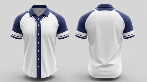 Baseball Jersey Mockup Front and Back Views, White and Blue, Clean Design. photo