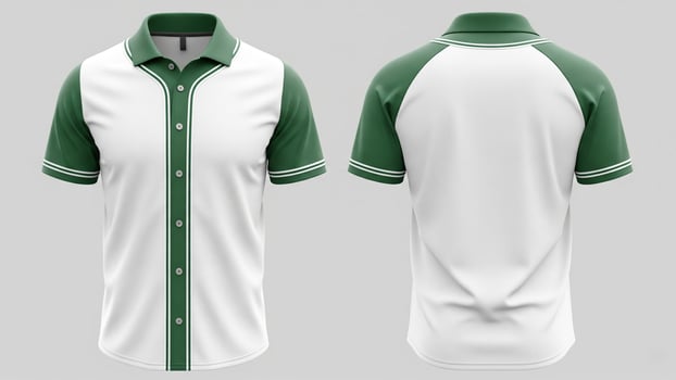 Green and White Baseball Jersey Mockup Front and Back View, Realistic Detail photo