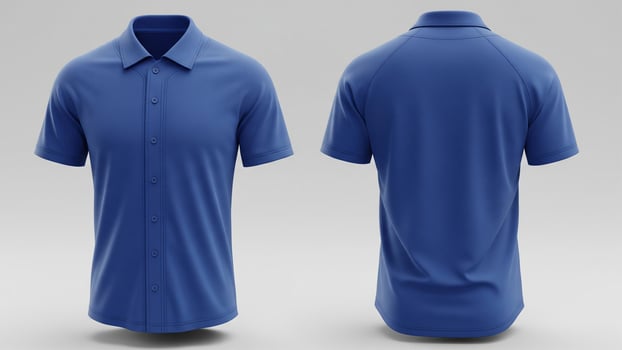 Cobalt Blue Polo Shirt Front and Back View on Neutral Background photo
