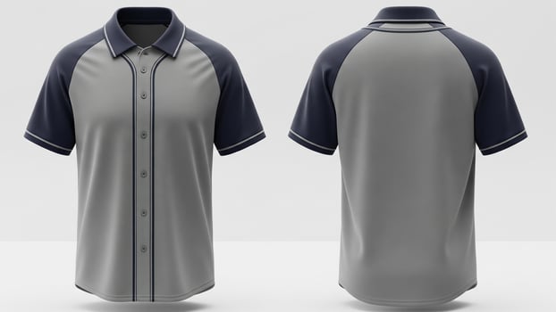 Sleek Two-Tone Baseball Jersey Mockup with Navy Raglan Sleeves and Piping photo