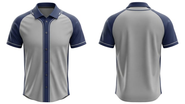 Professional Baseball Jersey Mockup Navy and Grey with White Piping, Front and Back Views photo