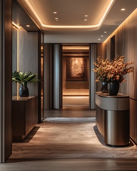 Luxurious Contemporary Hallway with Elegant Lighting and Decor Elements photo