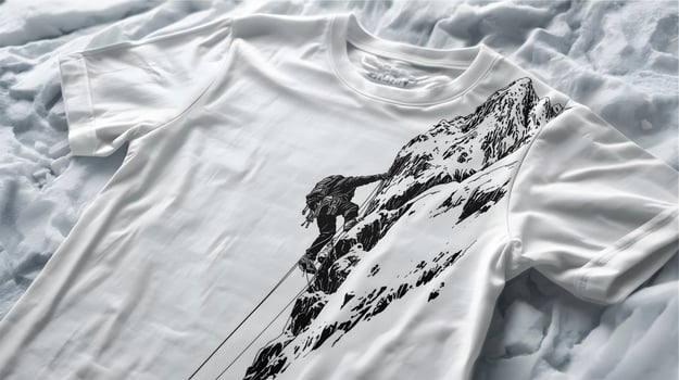 A t - shirt with a mountain climber on it photo