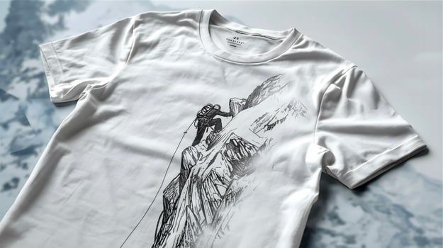 A t - shirt with a drawing of a mountain climber on it photo