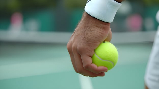 Tennis player holding ball on court getting ready to serve photo