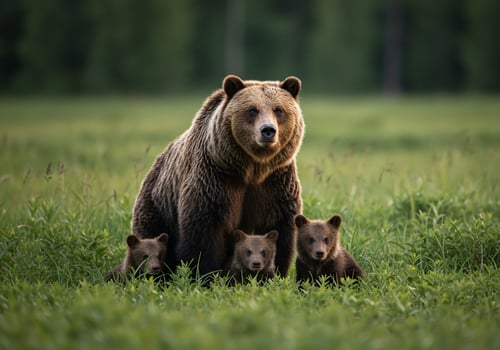Grizzly bear with three cubs photo