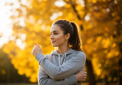 Woman in a hoodie outdoors photo