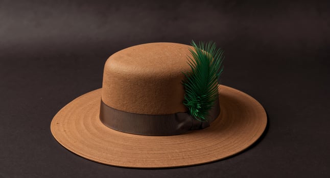 Elegant Brown Hat with Green Feather, Vintage Style, Stylish Headwear Accessory photo