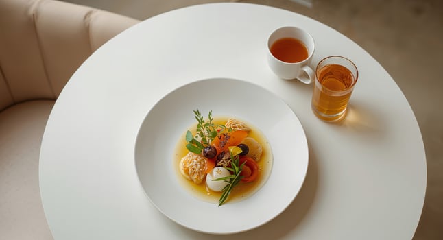 Exquisite Dish with Tea and Drink, a Culinary Presentation of Flavors and Aromas photo