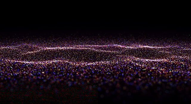 Abstract Colorful Light Particles on Black Background with Dynamic Waves photo