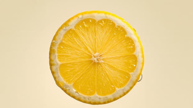 Fresh Lemon Slice Displaying Citrus Detail and Refreshing Water Droplets. photo