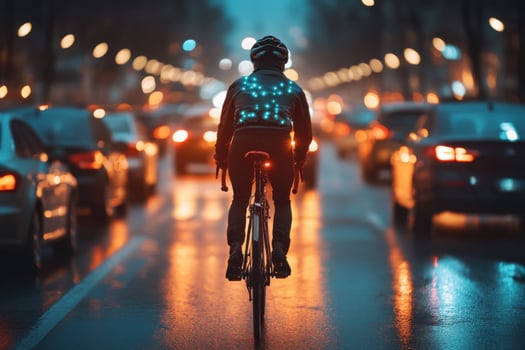 A person riding a bike in the dark with glowing lights photo