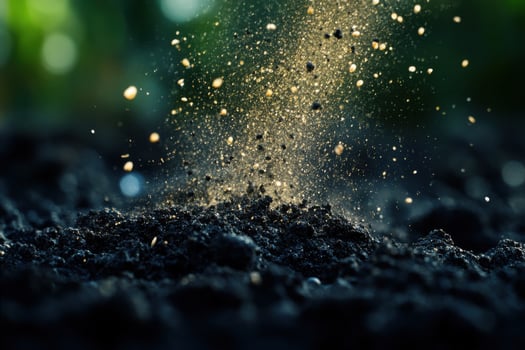 A close up of a dirt pile with a dust cloud photo
