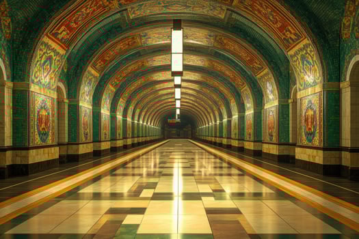 A long tunnel with a lot of colorful tiles photo