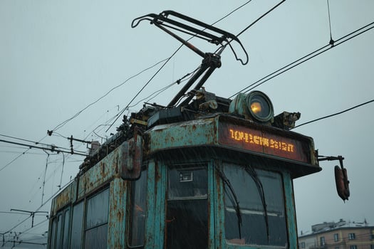A rusty old train car on the tracks photo